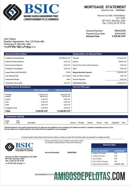 para download Mali BSIC Mali Declaração de hipoteca Word e modelo PDF